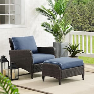 Kiawah Wicker Outdoor Lounge Chair Set with Blue Cushions