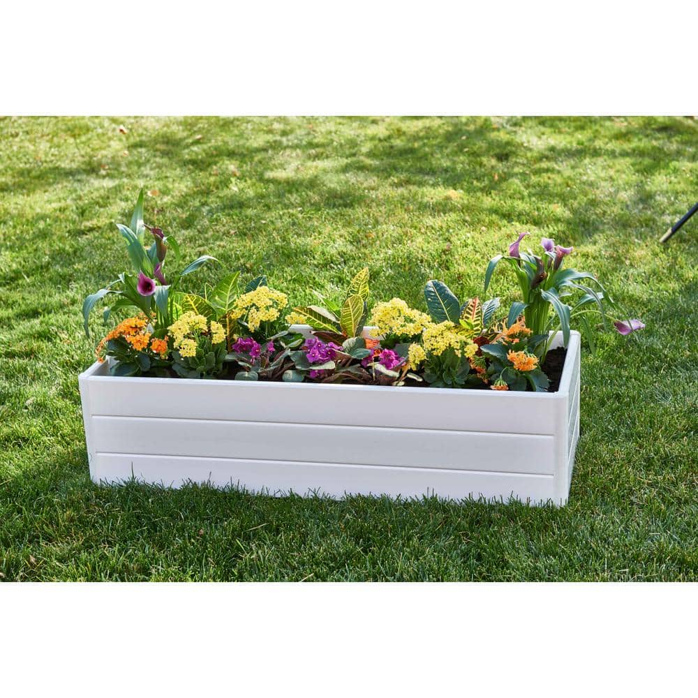 White PVC Raised Garden Planter Box with Woodgrain Texture