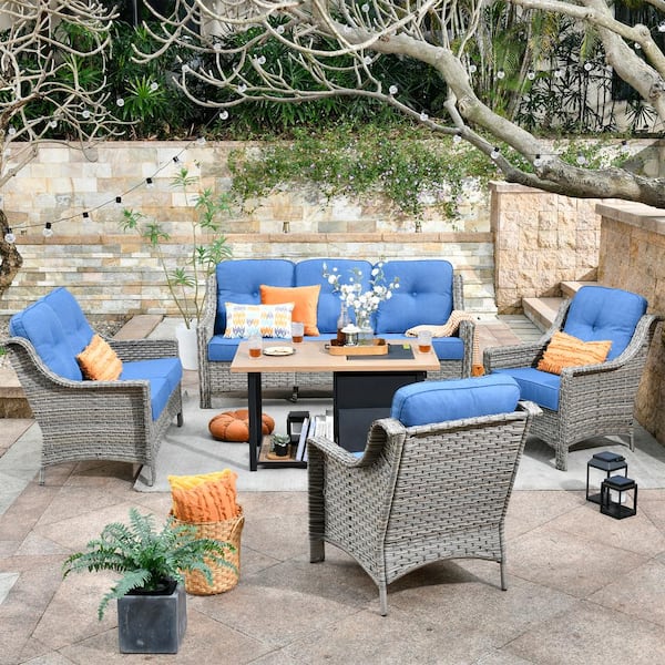 HOOOWOOO Verona Grey 5-Piece Wicker Outdoor Patio Conversation Sofa ...