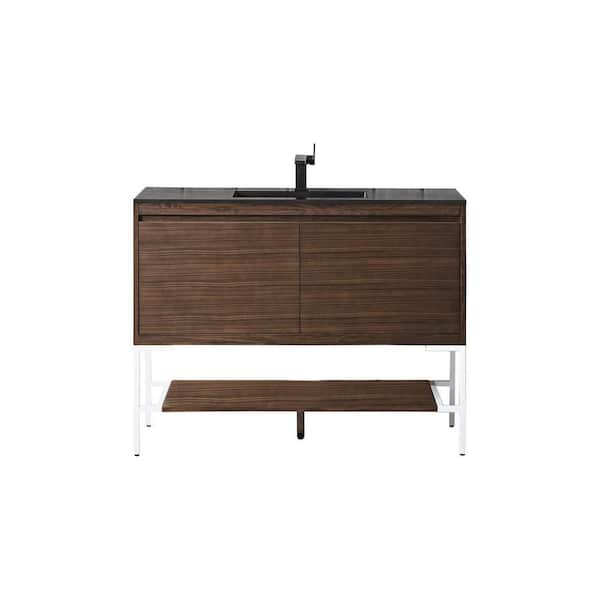 James Martin Vanities Milan 47.3 in. W x 18.1 in. D x 36 in. H Bathroom Vanity in Mid Century Walnut with Charcoal Black Composite Top