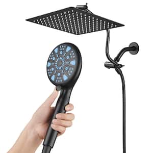 Rainfull 9-Spray 12 in. Wall Mount Dual Shower Head and Handheld Shower Head in Matte Black