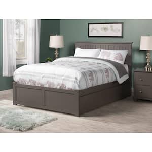 Nantucket Full Platform Bed with Flat Panel Foot Board and Twin Size Urban Trundle Bed in Grey