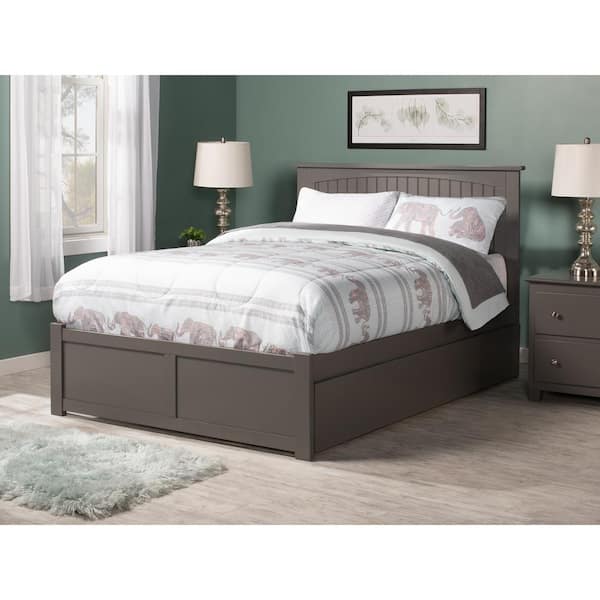 AFI Nantucket Full Platform Bed with Flat Panel Foot Board and Twin Size Urban Trundle Bed in Grey