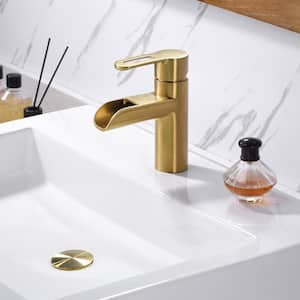 Waterfall Single Hole Single-Handle Bathroom Faucet in Brushed Gold