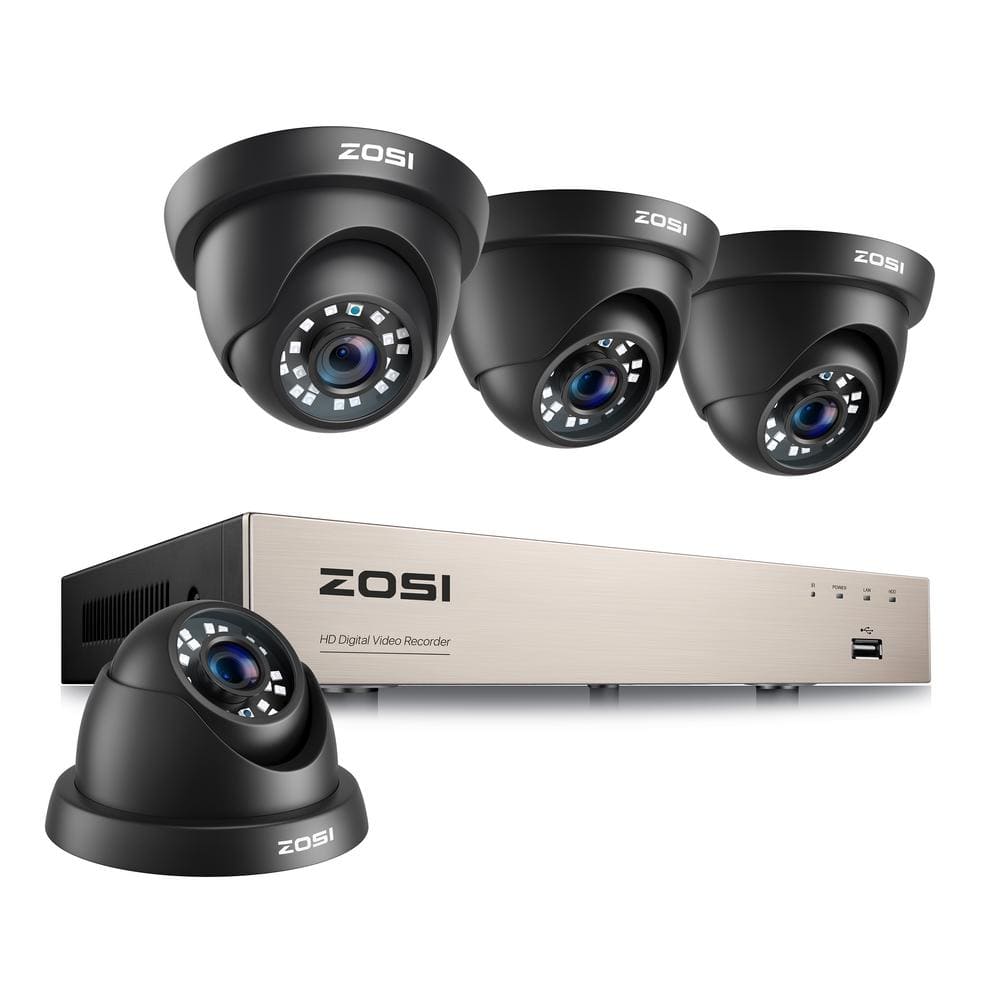 8-Channel H.265+ 2MP No Hard Drive DVR Outdoor Security Camera System with 4 Wired 1080p Cameras, Surveillance System