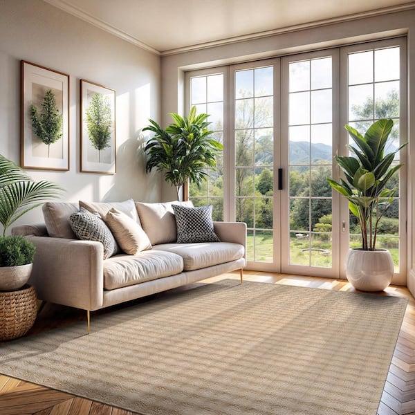 CloudSoft Beige 8 ft. x 10 ft. Non Slip Rubber Back Polyester Solid Indoor Area Rug