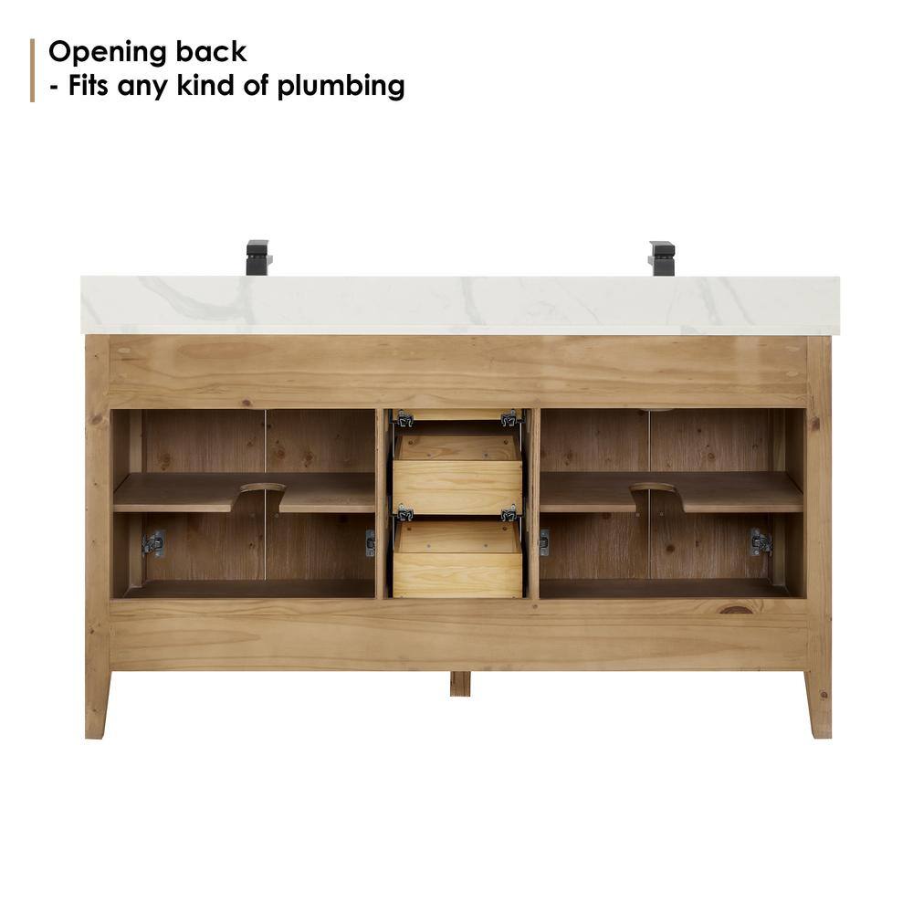 Weathered Fir Double Sink Freestanding Vanity with Quartz Top