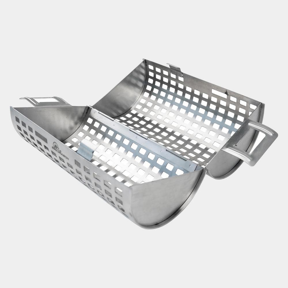 Large Stainless Steel Rolling Grill Basket with Snap-Close Lid