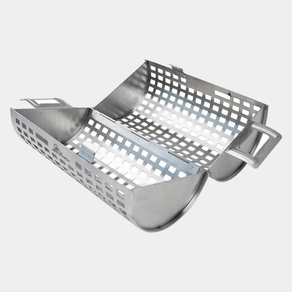 BBQ Dragon Stainless Steel Rolling Grill Basket and Veggie Basket BBQD150 -  The Home Depot