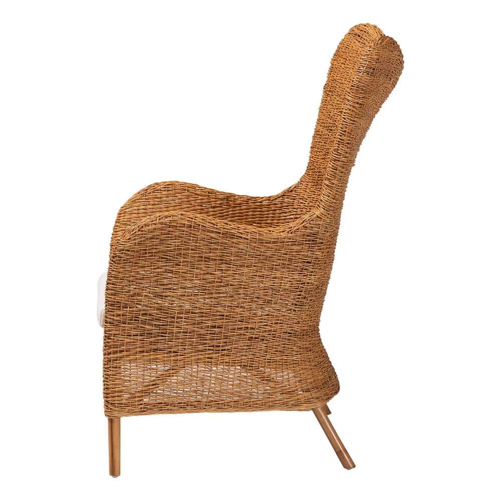 Handcrafted White Cushion Rattan Bohemian Accent Chair