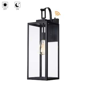 Foothill 22.48 in 1-Light Matte Black Outdoor Wall Lantern Sconce with Clear Glass with Dusk to Dawn
