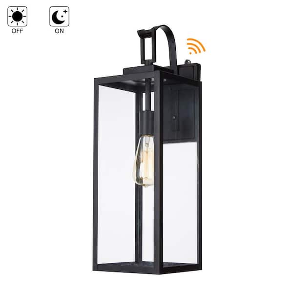 Hukoro Foothill 22.48 in 1-Light Matte Black Outdoor Wall Lantern Sconce with Clear Glass with Dusk to Dawn