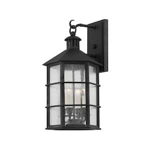 Lake County 4-Light French Iron, Clear Seeded Outdoor Wall Lantern Sconce