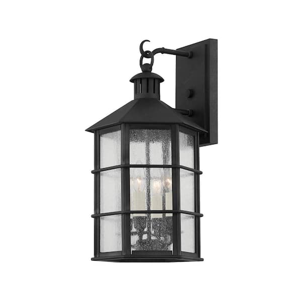 Troy Lighting Lake County 4-Light French Iron, Clear Seeded Outdoor Wall Lantern Sconce