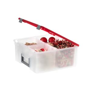 4-Compartments Holiday Storage Organizer with Latch & Handle, Red