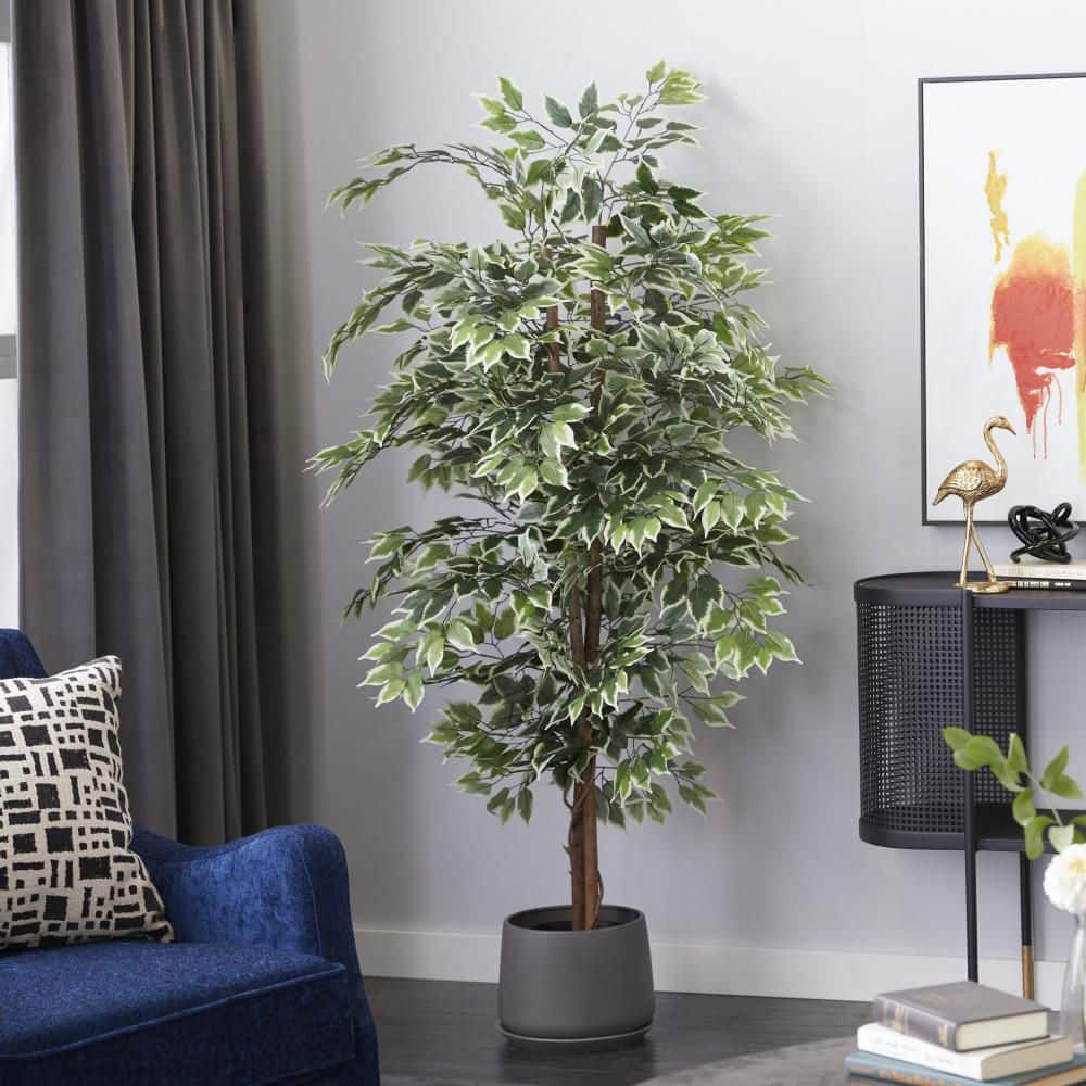Empire Green 73" Artificial Ficus Floor Plant in Black Plastic Pot