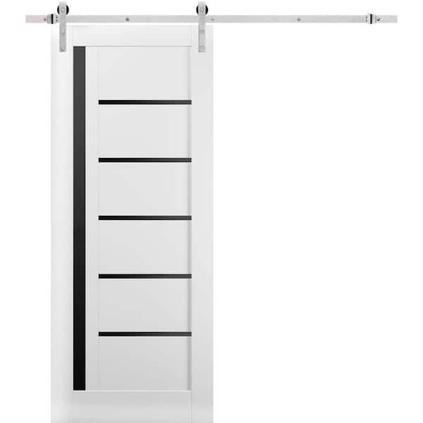 Sartodoors 30 in. x 80 in. 1 Panel Tinted Glass White Solid MDF Sliding Barn Door with Hardware Kit