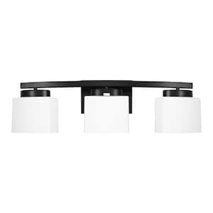 41 in. 5-Light Matte Black Modern Industrial Square Vanity Light for Bathroom with Curved Arms and Milk White Shades