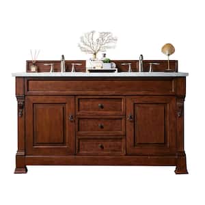 Brookfield 60 in. W x 23.5 in. D x 34.3 in. H Double Bath Vanity in Warm Cherry with Solid Surface Top in Arctic Fall