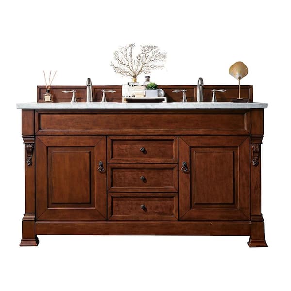 James Martin Vanities Brookfield 60 in. W x 23.5 in. D x 34.3 in. H Double Bath Vanity in Warm Cherry with Solid Surface Top in Arctic Fall