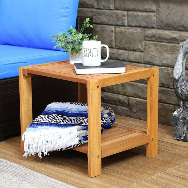 Sunnydaze 20 in. Teak Oil Meranti Wood Outdoor Side Table LAM-467