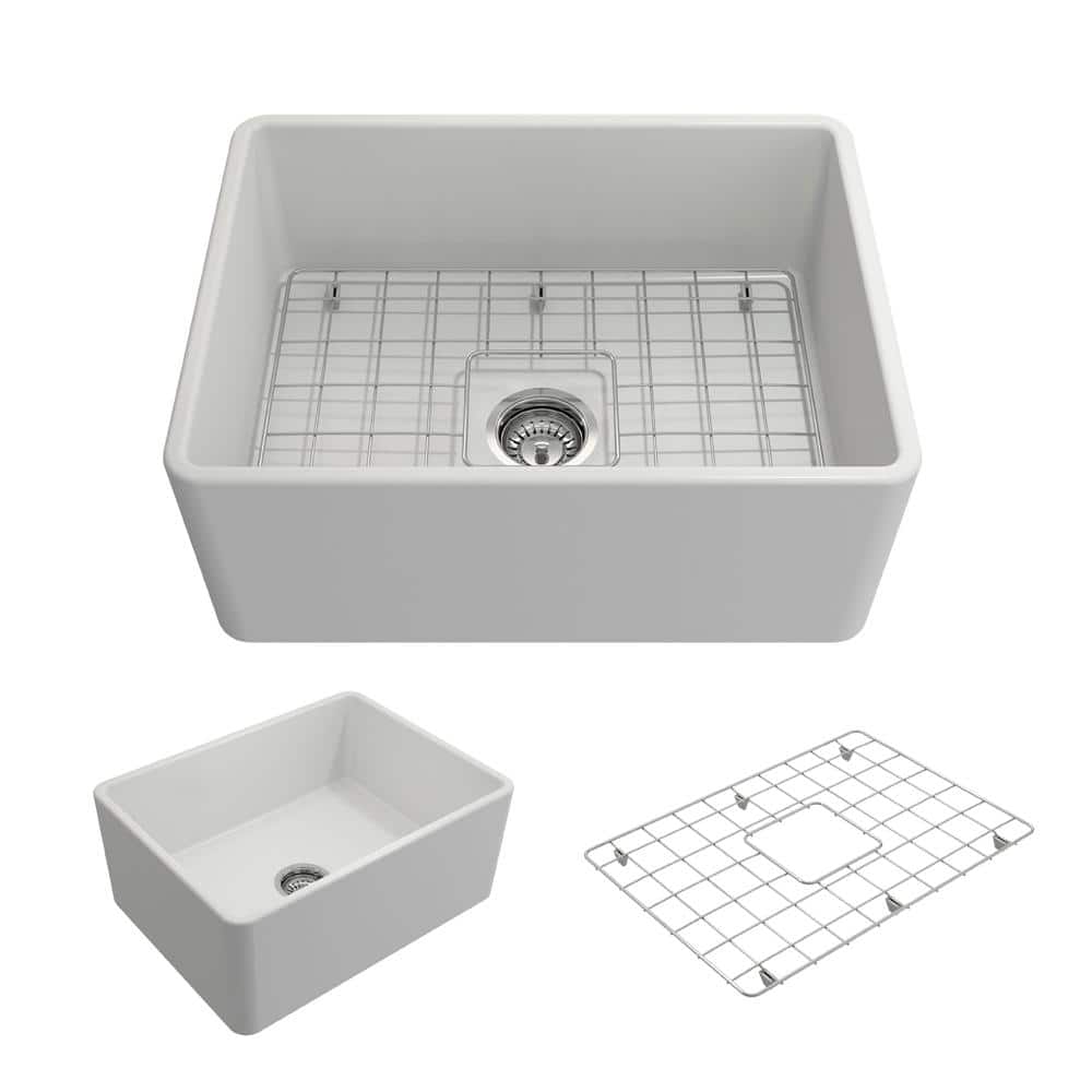 Matte White Fireclay Farmhouse Apron Front Single Bowl Kitchen Sink