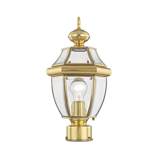 AVIANCE LIGHTING Aston 16.5 in. 1-Light Polished Brass Cast Brass Hardwired Outdoor Rust Resistant Post Light with No Bulbs Included