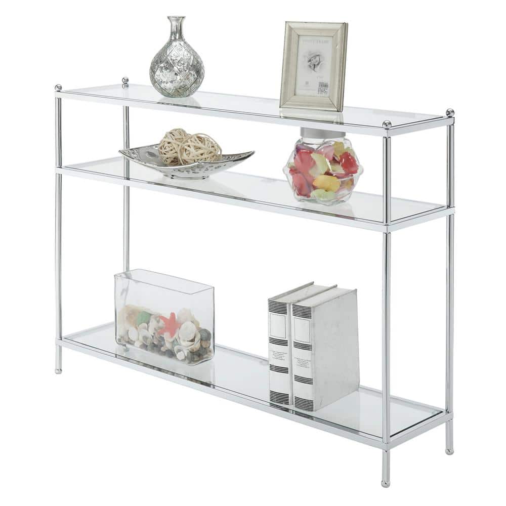 Modern Chrome and Glass Slim Console Table with 3 Tiers