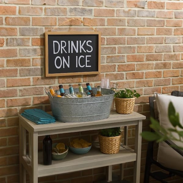 1.7 Gal. Large Silver Oval Shape Embossed Design Galvanized Steel Tub with Side Handles