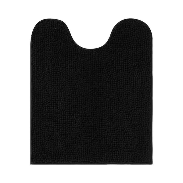 Resort Collection Plush Shag Chenille Black 20 in. x 24 in. Bath Rug