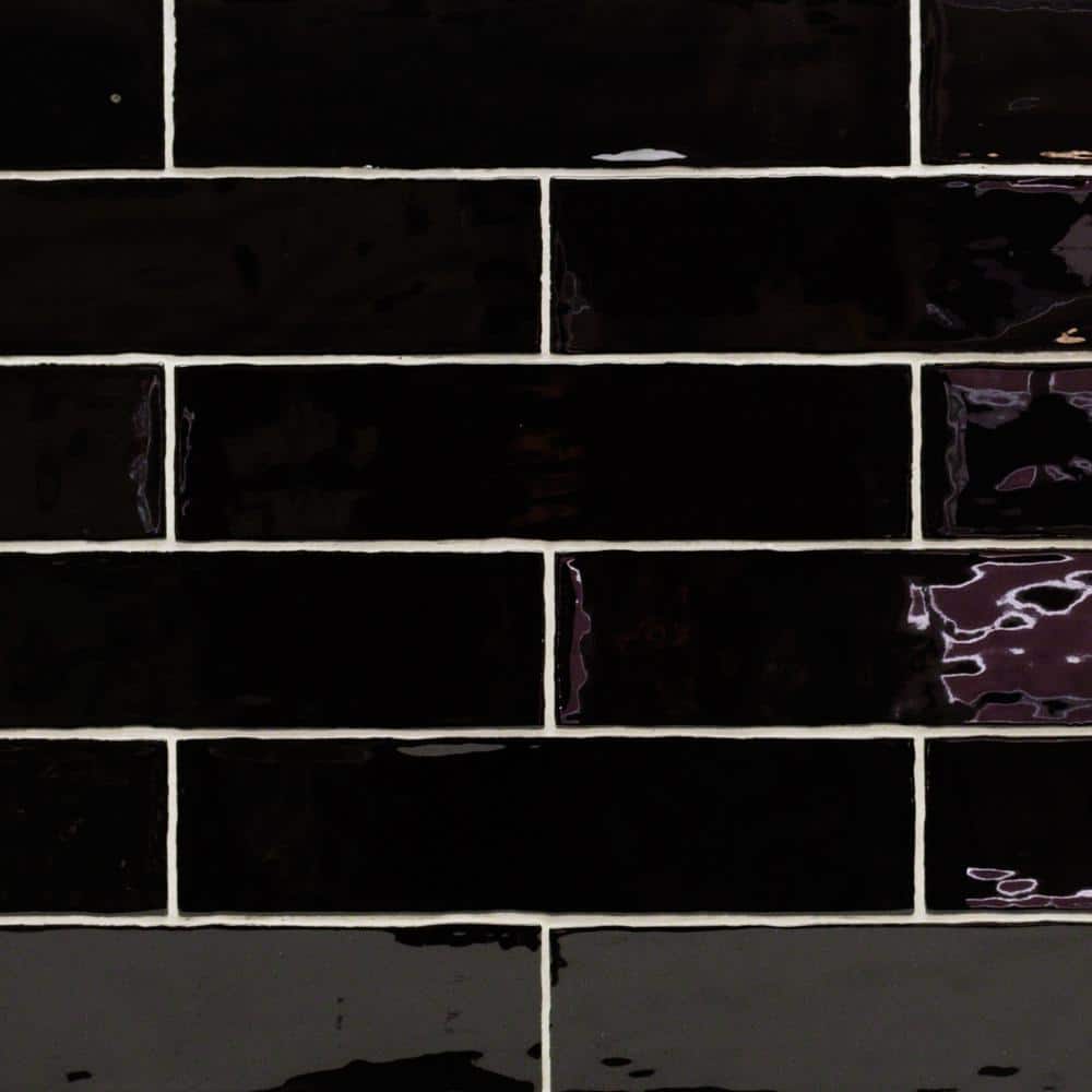 Messi Black Polished Ceramic Subway Wall Tile 3x12