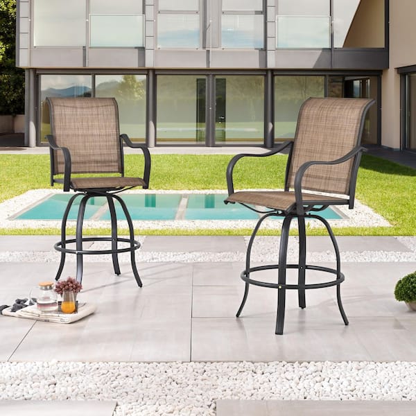 TOP HOME SPACE Swivel Metal Sling Outdoor Bar Stool (2-Pack)