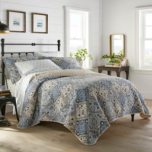 LEVTEX HOME Sanira Taupe 3-Piece Taupe, White Floral/Stripe Cotton King/Cal  King Quilt Set L19822KS - The Home Depot