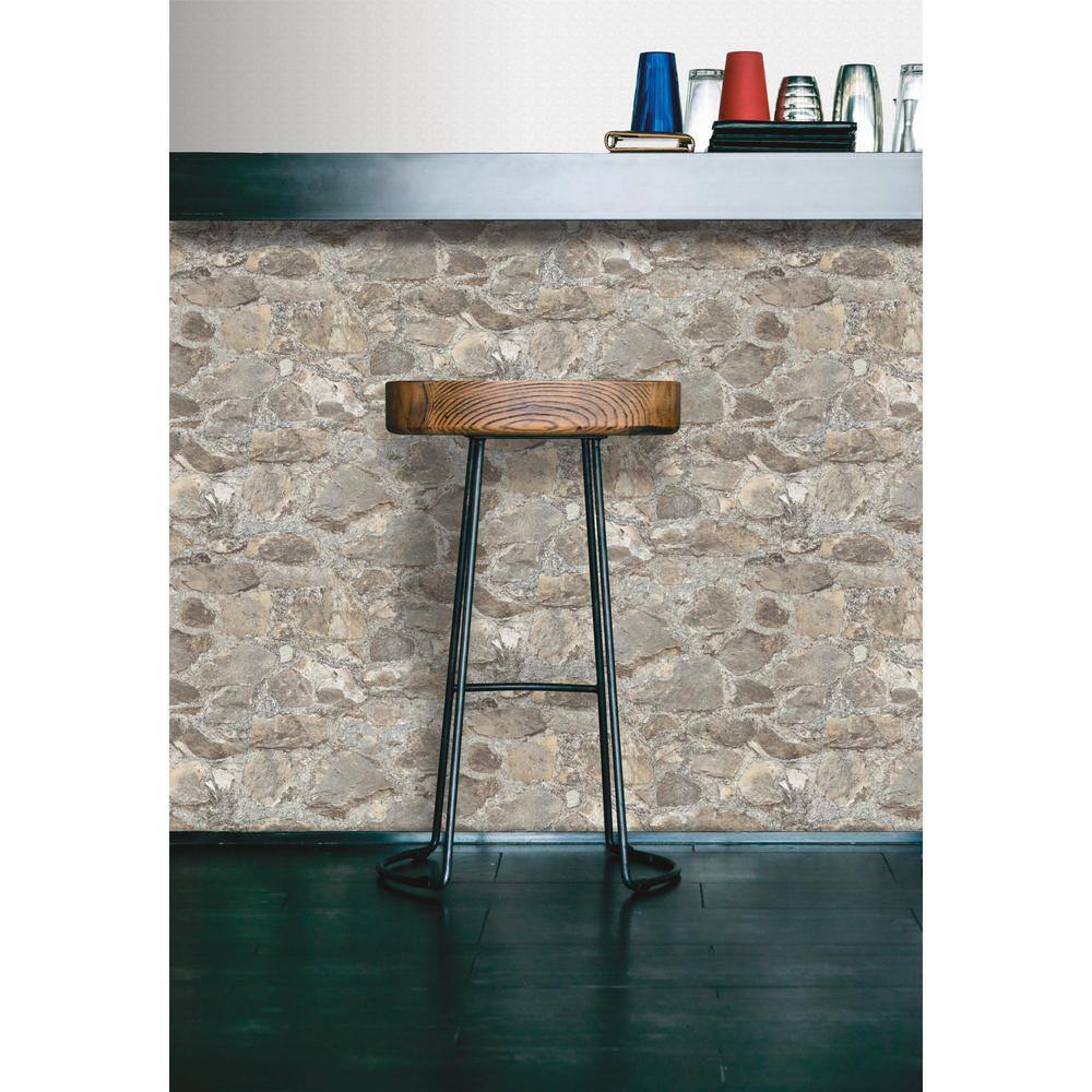 Gray and Beige Weathered Stone Peel and Stick Wallpaper Roll