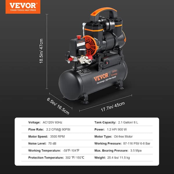 Ultra Quiet Air Compressor 1.6 Gallon Ultra-Quiet Oil-Free Air ...