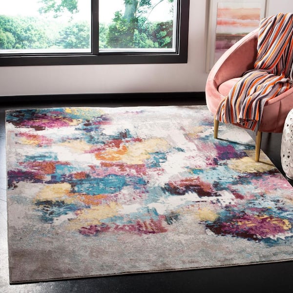 Aria Gray/Wine 8 ft. x 10 ft. Abstract Area Rug