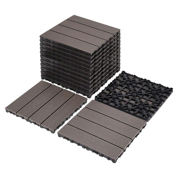 9-Piece 1 ft. x 1 ft. Heavy-Duty and Recyclable Wood-Plastic DIY Interlocking Deck Tiles Waterproof (Coffee)