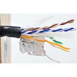 500 ft. 23 AWG/Conductors Solid CAT 6 STP Outdoor Bulk Ethernet Cable in Black
