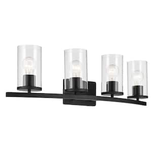 Crosby 31.25 in. 4-Light Black Contemporary Bathroom Vanity Light with Clear Glass