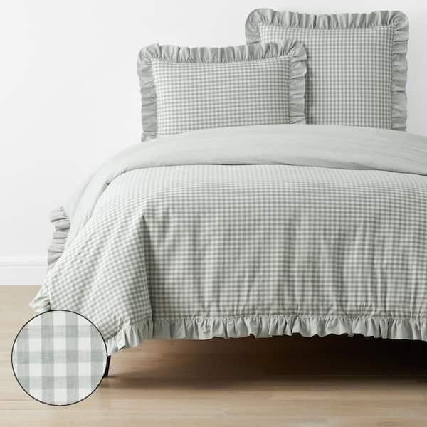The Company Store Company Cotton Gingham Yarn-Dyed Melange Sage Plaid Twin Cotton Percale Duvet Cover