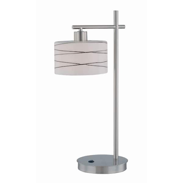 Illumine 24.25 in. Polished Steel Table Lamp with Frost Glass and Black Lines