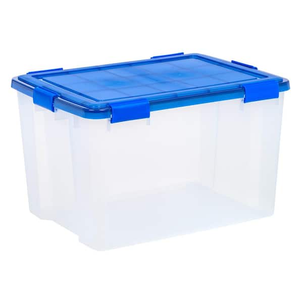 18 Gal./72 Qt. WeatherPro Clear Plastic Storage Box with Blue Lid (3-Pack)