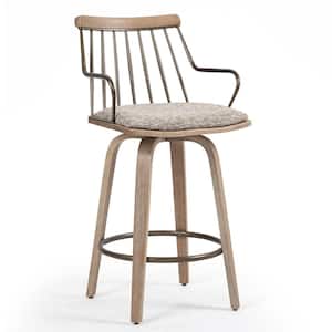 Beatrice 26in. Brown and White Wood Counter Stool with Woven Fabric Seat 1 (Set of Included)