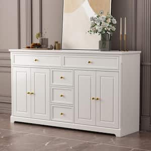 White Wooden Accent Storage Cabinet with Multi-function, 59.1 in W. X 33.5 in H. X 15.7 in D.