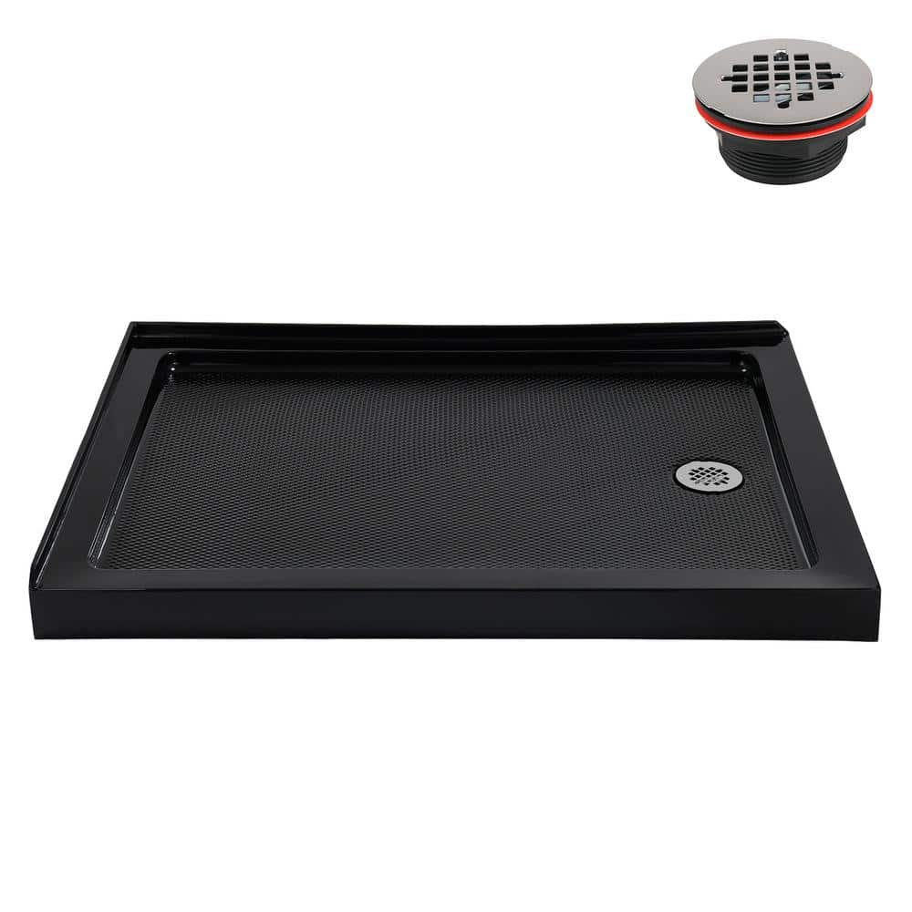 Glossy Black 48 x 36 Acrylic Corner Shower Base with Right Drain