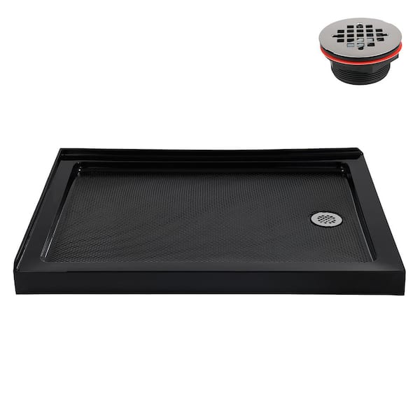 Streamline 48 in. L x 36 in. W Corner Acrylic Shower Pan Base in Glossy Black with Right Hand Drain, Drain Included