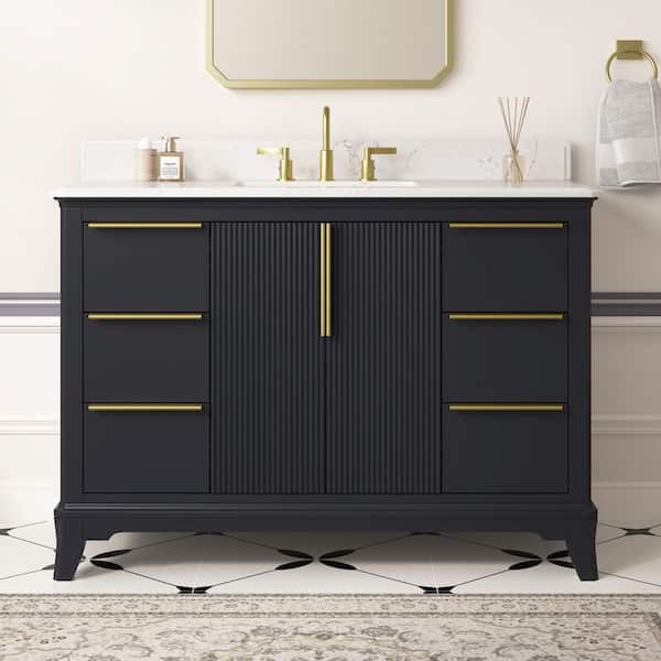 Rothen 49 in. Single Sink Freestanding Black Blue Bath Vanity with White Engineered Stone Top and Backsplash Assembled