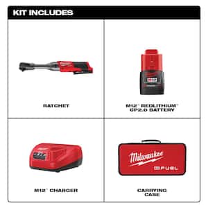 M12 FUEL 12V Lithium-Ion Brushless Cordless 3/8 in. Extended Reach Ratchet Kit with One 2.0 Ah Batteries