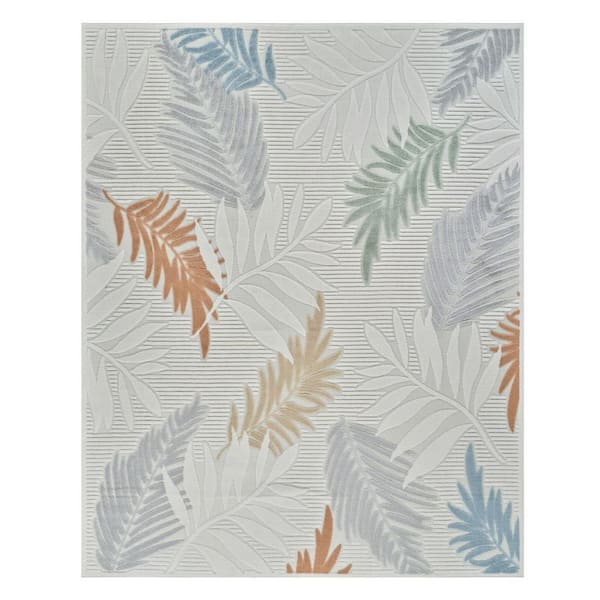 Cream, Beige 5 ft. x 7 ft. Woven Floral Polypropylene Rectangle Indoor/Outdoor Area Rug