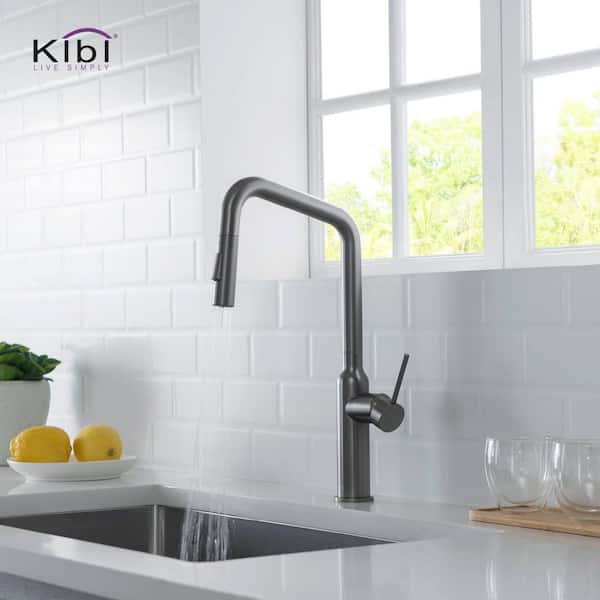17.07 in.H Single Hole 1.8 GPM Pull Down Sprayer Kitchen Faucet with 360° Spout Swivel in Titanium